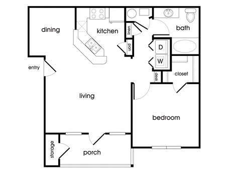 One bedroom one bathroom floor plan image at Lakeside Vista